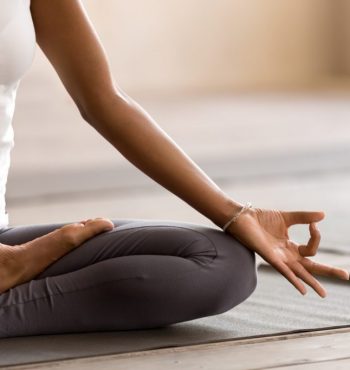 Yogi,Black,Woman,Practicing,Yoga,Lesson,,Breathing,,Meditating,,Doing,Ardha